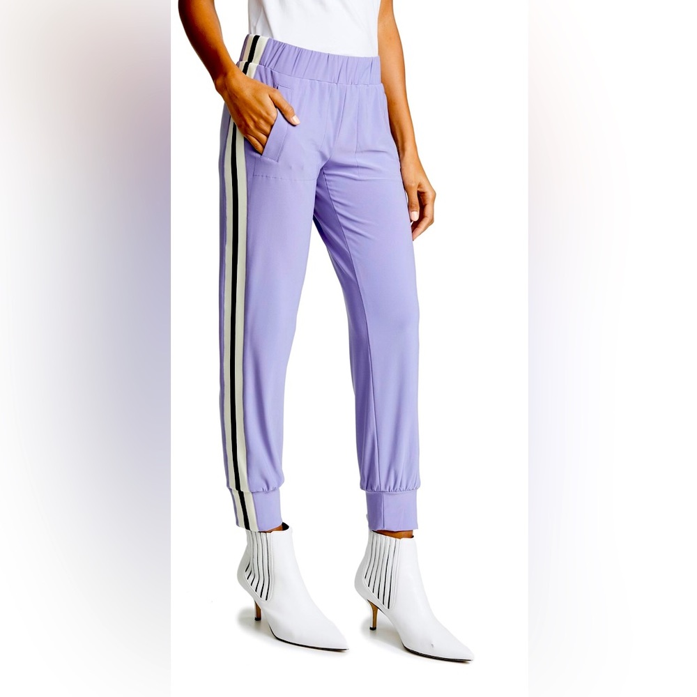 Norma Kamali Side Stripe Joggers in Violet & Engineered Stripe XS